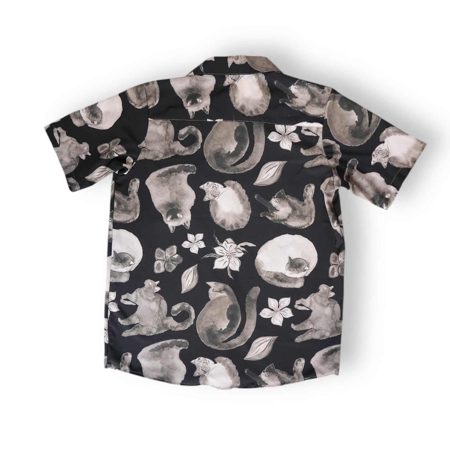 Camisa Gatos y Flores Negro